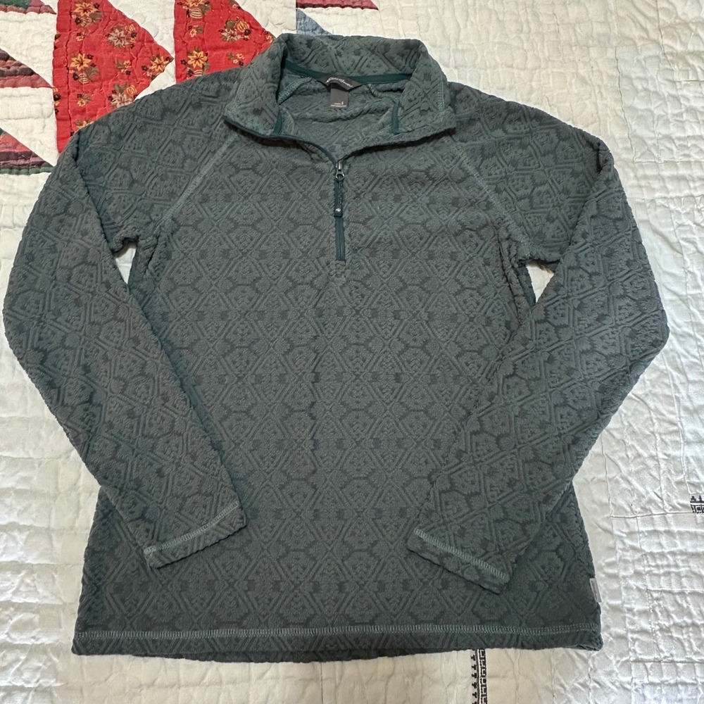 Eddie Bauer Fleece Pullover Quarter Zip Textured Diamond Teal Green Small